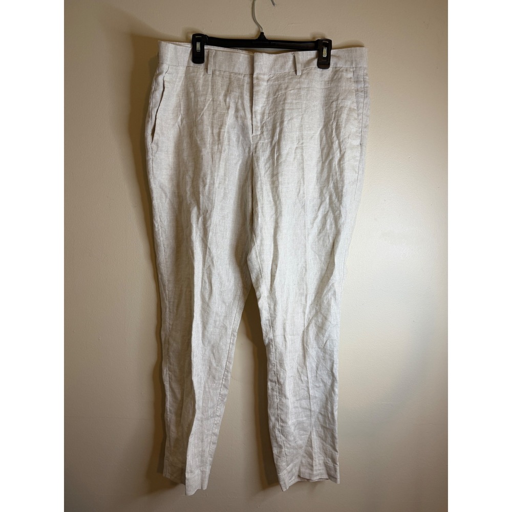 H&M Mens 40R Slim Fit 100% Linen Pants Beige Natural Dress Casual Beach